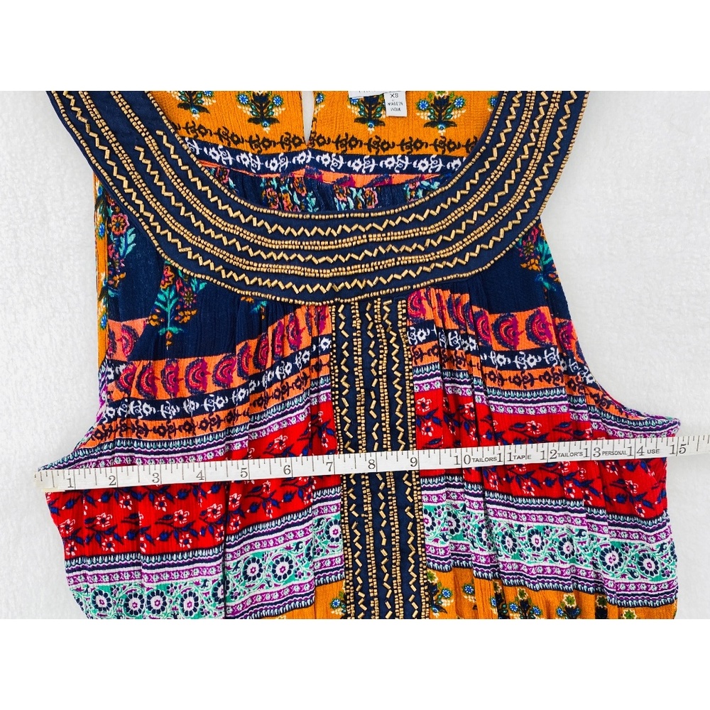 Patrons of Peace Sleeveless Elastic Waist Multicolor Beaded Neckline Maxi Dress - Picture 4 of 12